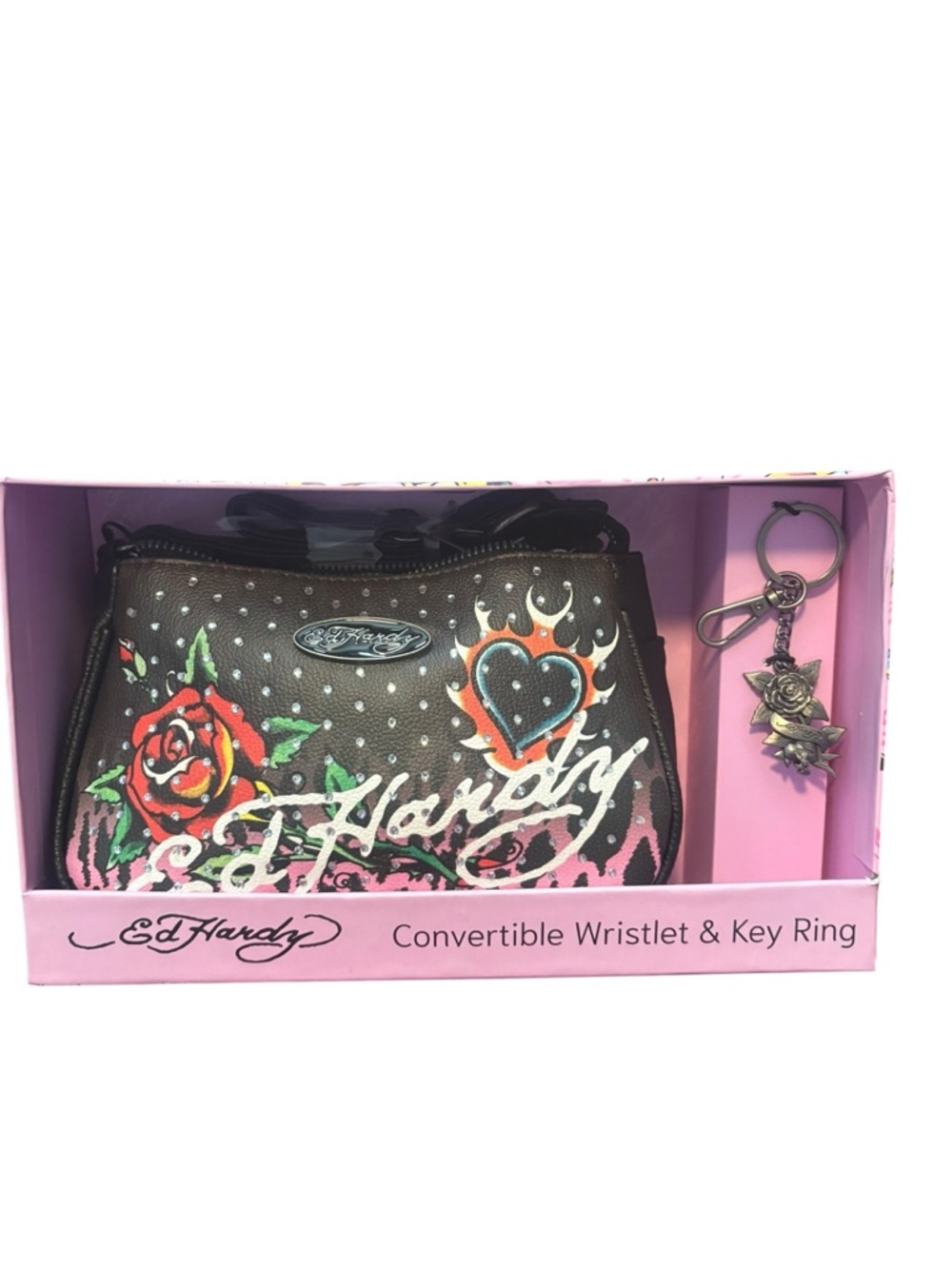 Ed Hardy convertible wristlet and key ring NWT
